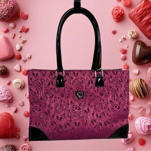 Diane Von Furstenberg magenta hearts large punky tote purse